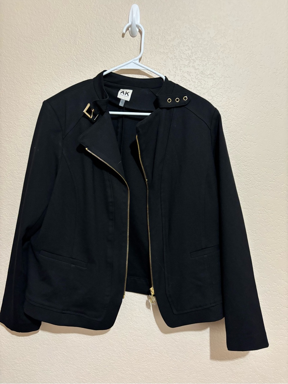 Anne Klein black Zip-Front Women's moto Jacket with Gold Hardware size XL